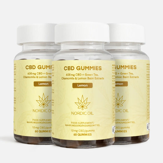 Gummies CBD au citron dans des bouteilles Nordic Oil