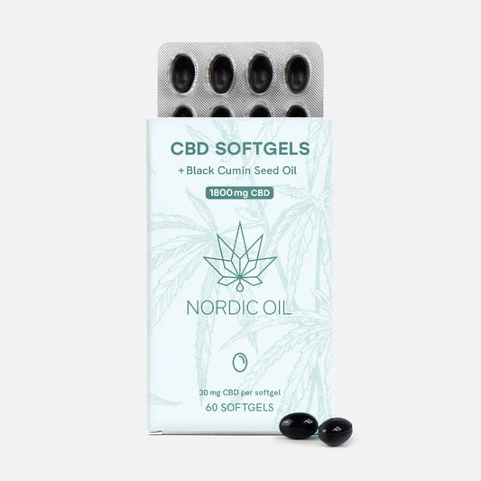 Boîte de gélules CBD Softgels Nordic Oil avec huile de nigelle (60 gélules)