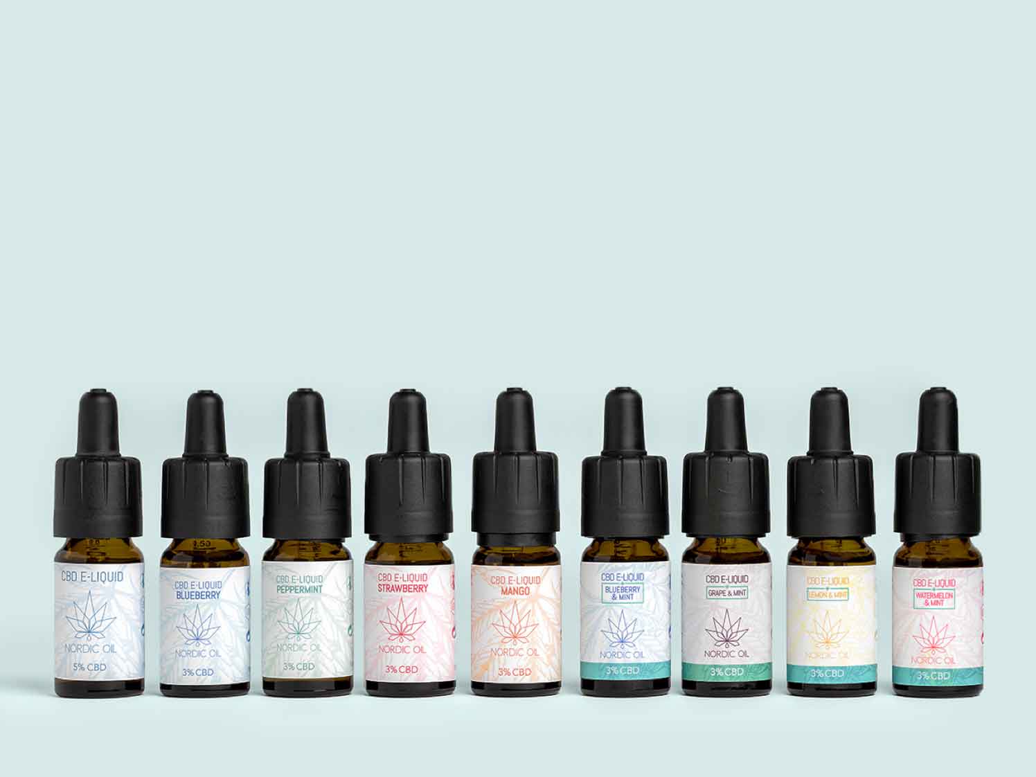 e-liquides cbd devant un fond bleu
