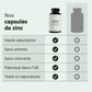 Capsules de zinc Nordic Oil avec tableau d’avantages montrant haute absorption, sans arômes, sans colorants, fabriqué dans l’UE et testé en laboratoire